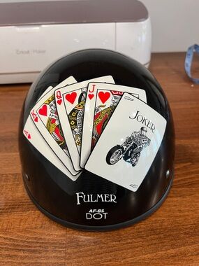 Fulmer Black Retro Half Helmet with Playing Card Graphic